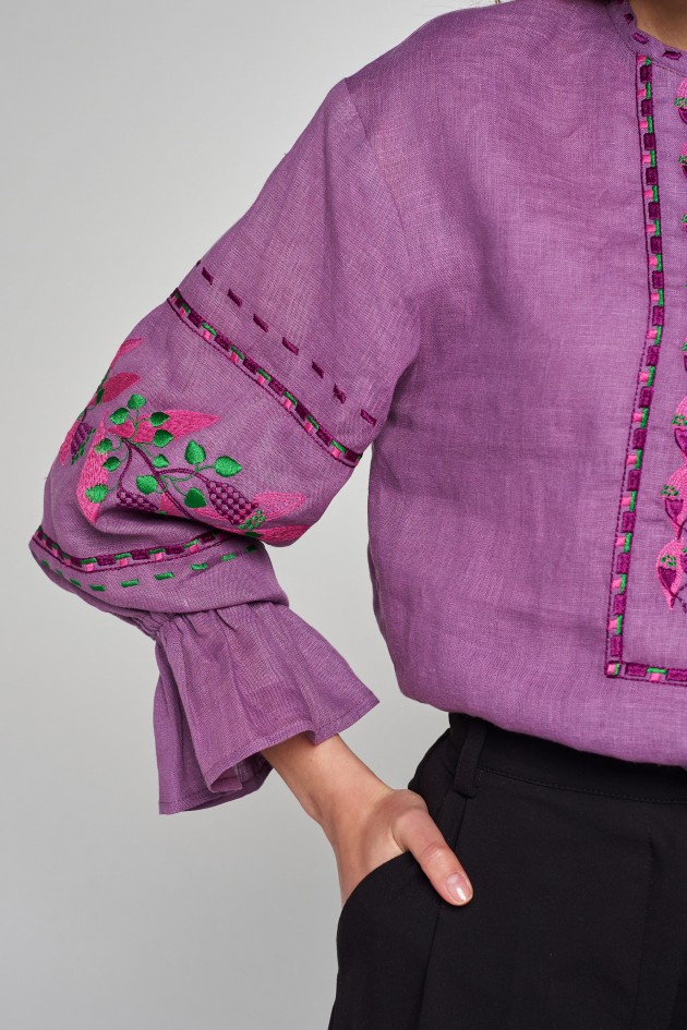 Жіноча лляна вишита блуза Purple UKR-5235