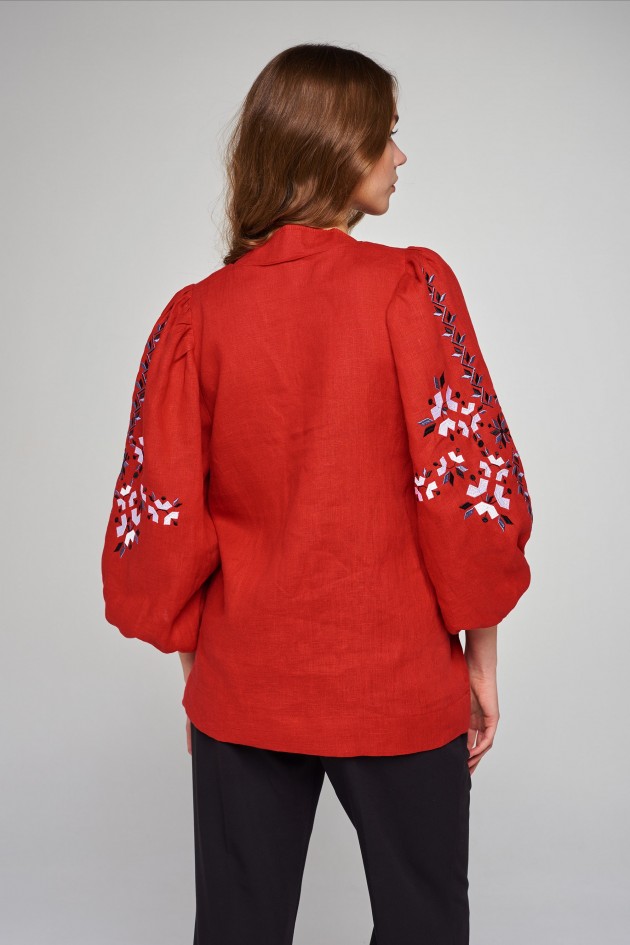 Жіноча лляна вишита блуза Red UKR-5238