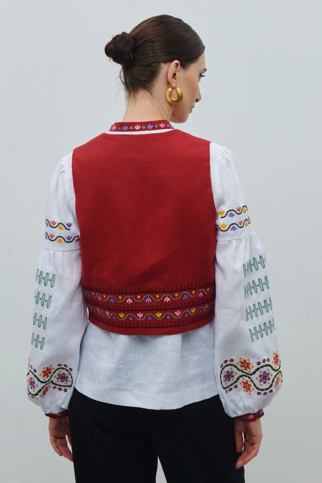 Лляна сорочка та камізелька з рослинним орнаментом Квітень UKR-5254-5255
