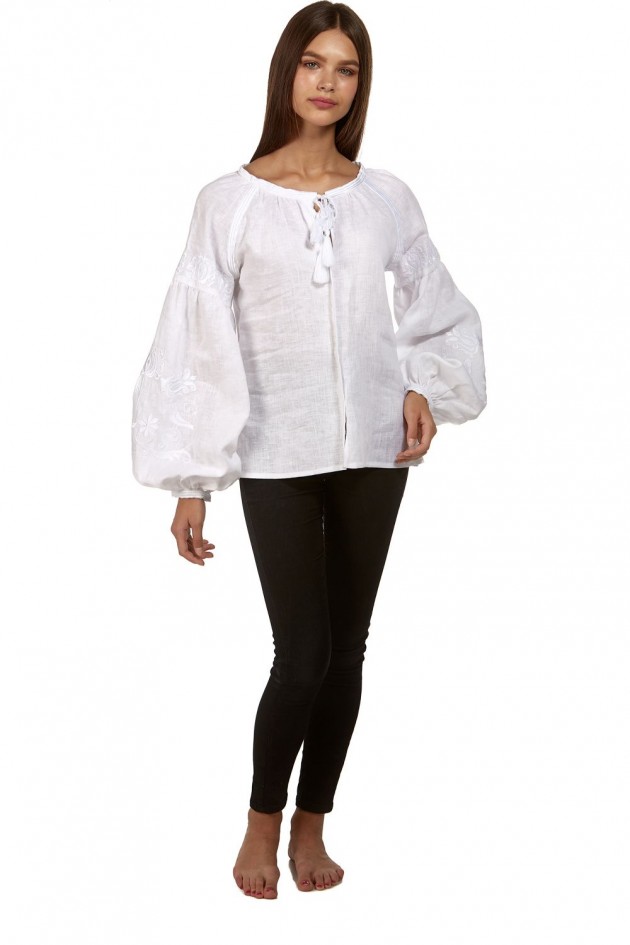 Women's white blouse, with white embroidery White