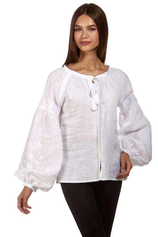 Women's white blouse, with white embroidery White