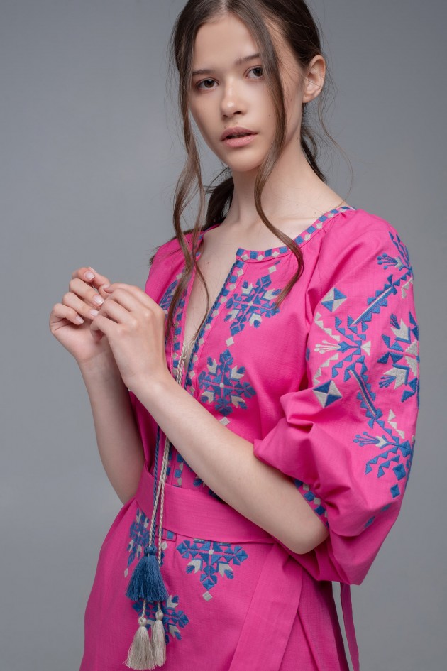 Жіноча вишита сукня Pink UKR-4229