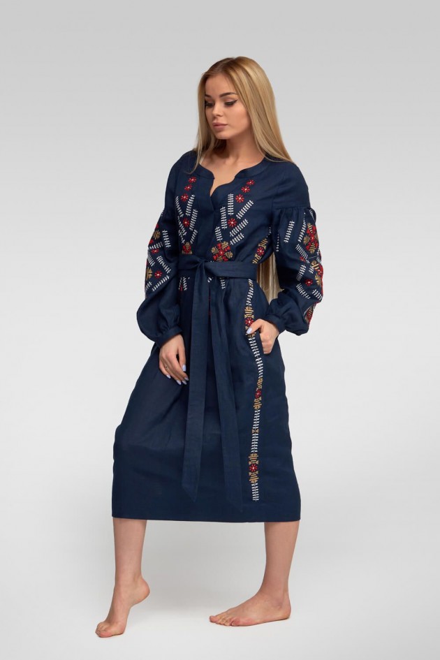 Жіноча вишита сукня Navy blue 3 UKR-4178