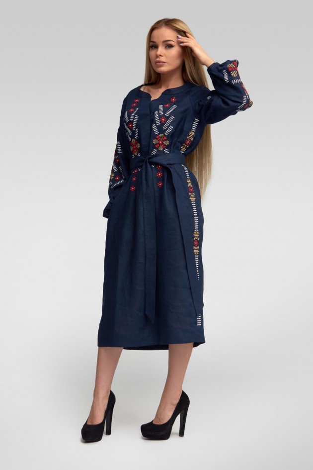 Жіноча вишита сукня Navy blue 3 UKR-4178