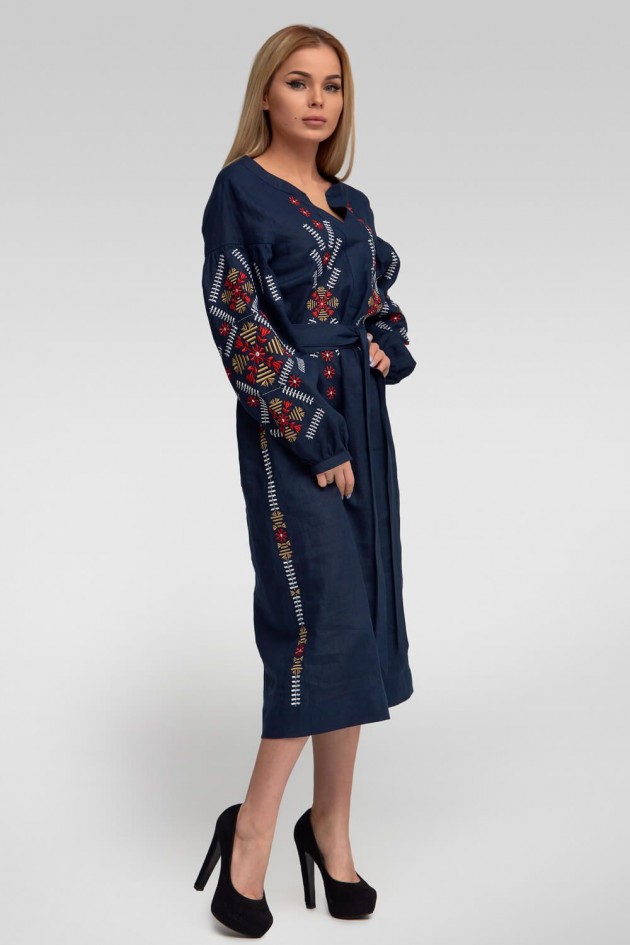 Жіноча вишита сукня Navy blue 3 UKR-4178