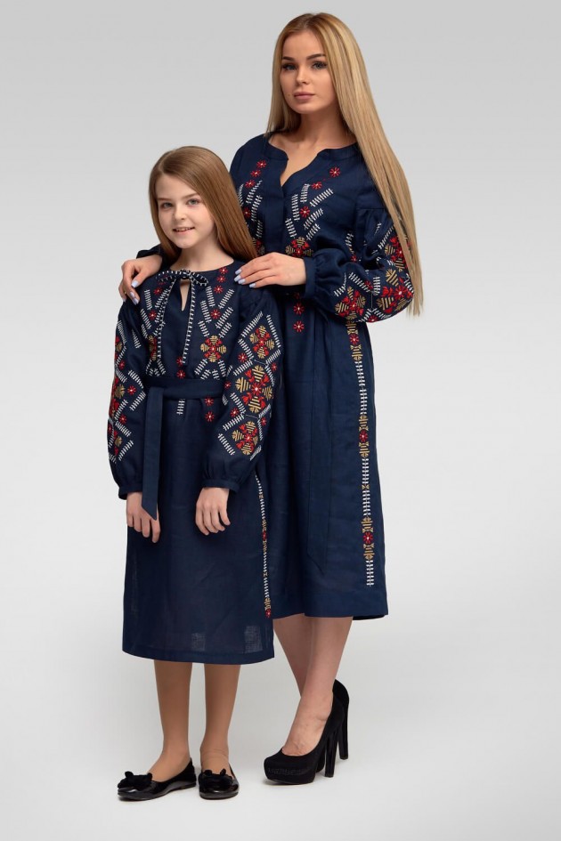 Жіноча вишита сукня Navy blue 3 UKR-4178
