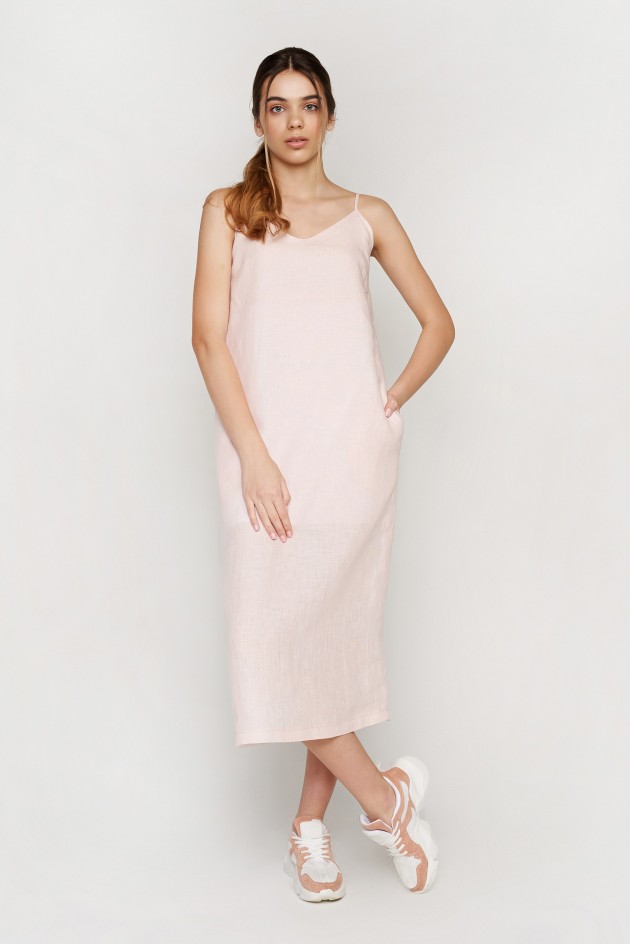 Women's embroidered dress on straps Pink